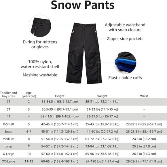 Boys Black Ski Snowboard Snow Pants Size XL (10) NWT - Picture 4 of 14